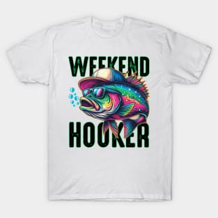 Weekend Hooker Colorful Fish Bass Fish Funny Dad Fishing T-Shirt